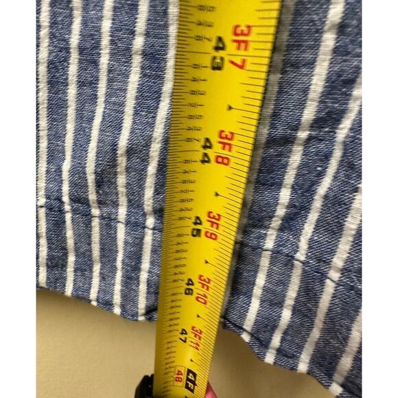 BeachLunchLounge Blue White Striped Linen Blend Cropped Wide Leg Jumpsuit Size M - Picture 11 of 15